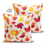 - Suet-K-8611-Gorsel2 - Realhomes Çift Taraflı Beyaz Zemin Üzerinde Sonbahar Renkli Yaprak Desenli Süet Yastık Kırlent Kılıfı Realhomes