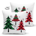 - Suet-K-8613-Gorsel2 - Realhomes  Çift Taraflı Beyaz Zemin Üzerinde Ekose Desenli Çamağacı Motifli Süet Yastık Kırlent Kılıfı Realhomes