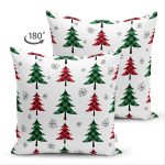 Çift Taraflı Beyaz Zemin Üzerinde Ekoseli Çamağacı Desenli Dijital Baskılı Modern Süet Yastık Kılıfı Realhomes