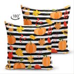 - Suet-K-8617-Gorsel2 - Realhomes Çift Taraflı Beyaz Zemin Üzerinde Siyah Çizgili Bal Kabağı Desenli Süet Yastık Kırlent Kılıfı Realhomes