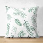 - Suet-K-8618-Gorsel1 - Realhomes Çift Taraflı Beyaz Zemin Üzerinde Yaprak Desenli Dijital Baskılı Modern Süet Yastık Kırlent Kılıfı Realhomes