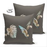 Çift Taraflı Renkli Zemin Üzerinde Yaprak Desenli Dijital Baskılı Modern Süet Yastık Kırlent Kılıfı Realhomes