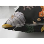 Çift Taraflı Siyah Zeminli Bal Kabağı Desenli Dijital Baskılı Modern Süet Yastık Kırlent Kılıfı Realhomes