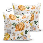 Çift Taraflı Beyaz Zeminli Bal Kabağı Desenli Dijital Baskılı Modern Süet Yastık Kırlent Kılıfı Realhomes