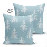 - Suet-K-8631-Gorsel2 - Realhomes Çift Taraflı Renkli Zemin Üzerinde Beyaz Çam Ağacı Desenli Dijital Baskılı Modern Süet Yastık Kılıfı Realhomes