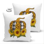 - Suet-K-8637-Gorsel2 - Realhomes Çift Taraflı Beyaz Emin Üzerinde Ayçiçek Desenli Balkabağı Dijital Baskılı Modern Süet Yastık Kılıfı Realhomes