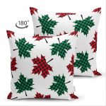 - Suet-K-8645-Gorsel2 - Realhomes Çift Taraflı Beyaz Zemin Üzerinde Ekoseli Sonbahar Yaprak Desenli Süet Yastık Kırlent Kılıfı Realhomes