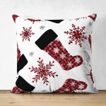 - Suet-K-8647-Gorsel1 - Realhomes Çift Taraflı Beyaz Zemin Üzerinde Ekoseli Kartanesi Desenli Modern Süet Yastık Kırlent Kılıfı Realhomes