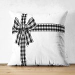 Çift Taraflı Beyaz Zemin Üzerinde Siyah Ekoseli Fiyonk Desenli Modern Süet Yastık Kırlent Kılıfı Realhomes