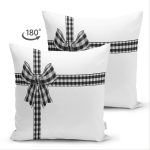 Çift Taraflı Beyaz Zemin Üzerinde Siyah Ekoseli Fiyonk Desenli Modern Süet Yastık Kırlent Kılıfı Realhomes