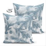 - Suet-K-8651-Gorsel2 - Realhomes Çift Taraflı Beyaz Zemin Üzerinde Renkli Çam Yaprağı Desenli Modern Süet Yastık Kırlent Kılıfı Realhomes