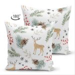 - Suet-K-8652-Gorsel2 - Realhomes Çift Taraflı Beyaz Zemin Üzerinde Renkli Çam Yaprağı Desenli Modern Süet Yastık Kırlent Kılıfı Realhomes