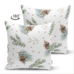 Çift Taraflı Beyaz Zeminli Çam Yaprağı Desenli Dijital Baskılı Modern Süet Yastık Kırlent Kılıfı Realhomes