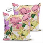 Çift Taraflı Beyaz Zemin Üzerinde Çiçek Desenli Dijital Baskılı Modern Süet Yastık Kırlent Kılıfı Realhomes