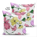 Çift Taraflı Beyaz Zemin Üzerinde Rengarenk Çiçek Desenli Süet Yastık Kırlent Kılıfı Realhomes