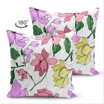Çift Taraflı Beyaz Zemin Üzerinde Rengarenk Çiçek Desenli Süet Yastık Kırlent Kılıfı Realhomes