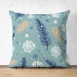 Çift Taraflı Renkli Zemin Üzerinde Çam Yaprağı Desenli Kartanesi Motifli Süet Yastık Kırlent Kılıfı Realhomes