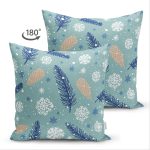 Çift Taraflı Renkli Zemin Üzerinde Çam Yaprağı Desenli Kartanesi Motifli Süet Yastık Kırlent Kılıfı Realhomes