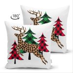 - Suet-K-8661-Gorsel2 - Realhomes Çift Taraflı Beyaz Zemin Üzerinde Ekoseli Çamağacı Desenli Dijital Baskılı Modern Süet Yastık Kılıfı Realhomes