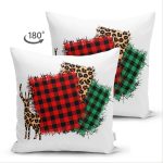 Çift Taraflı Beyaz Zeminli Ekoseli Kumaş Desenli Dijital Baskılı Modern Süet Yastık Kırlent Kılıfı Realhomes
