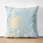 Çift Taraflı Renkli Zemin Üzerinde Yaprak Desenli Mermer Motifli Süet Yastık Kırlent Kılıfı Realhomes