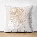 Çift Taraflı Pastel Zemin Üzerinde Yaprak Desenli Dijital Baskılı Modern Süet Yastık Kırlent Kılıfı Realhomes