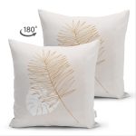 Çift Taraflı Pastel Zemin Üzerinde Yaprak Desenli Dijital Baskılı Modern Süet Yastık Kırlent Kılıfı Realhomes