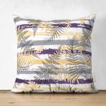 Çift Taraflı Beyaz Zemin Üzerinde Renkli Çizgili Yaprak Desenli Modern Süet Yastık Kırlent Kılıfı Realhomes