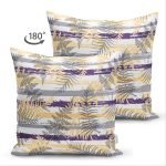 Çift Taraflı Beyaz Zemin Üzerinde Renkli Çizgili Yaprak Desenli Modern Süet Yastık Kırlent Kılıfı Realhomes