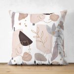 Çift Taraflı Beyaz Zemin Üzerinde Soft Renkli Yaprak Motifli Modern Süet Yastık Kırlent Kılıfı Realhomes