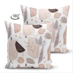 Çift Taraflı Beyaz Zemin Üzerinde Soft Renkli Yaprak Motifli Modern Süet Yastık Kırlent Kılıfı Realhomes