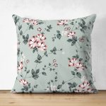 Çift Taraflı Rengarenk Zemin Üzerinde Yeşil Yapraklı Çiçek Desenli Modern Süet Yastık Kırlent Kılıfı Realhomes