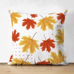 - Suet-K-8679-Gorsel1 - Realhomes Çift Taraflı Beyaz Zeminli Sonbahar Yaprak Desenli Dijital Baskılı Modern Süet Yastık Kırlent Kılıfı Realhomes