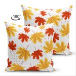 - Suet-K-8679-Gorsel2 - Realhomes Çift Taraflı Beyaz Zeminli Sonbahar Yaprak Desenli Dijital Baskılı Modern Süet Yastık Kırlent Kılıfı Realhomes
