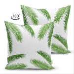 Çift Taraflı Beyaz Zemin Üzerinde Yeşil İnce Yaprak Desenli Modern Süet Yastık Kırlent Kılıfı Realhomes