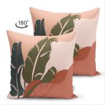 Çift Taraflı Pastel Zemin Üzerinde Onedraw Çizimli Yaprak Desenli Süet Yastık Kırlent Kılıfı Realhomes