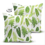 Çift Taraflı Beyaz Zemin Üzerinde Yeşil Yaprak Desenli Süet Yastık Kırlent Kılıfı Realhomes