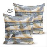 Çift Taraflı Beyaz Zeminli Renkli Yaprak Desenli Dijital Baskılı Modern Süet Yastık Kırlent Kılıfı Realhomes