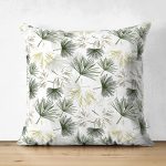 Çift Taraflı Beyaz Zemin Üzerinde Yeşil Çamağacı Yaprak Desenli Modern Süet Yastık Kırlent Kılıfı Realhomes