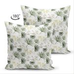 Çift Taraflı Beyaz Zemin Üzerinde Yeşil Çamağacı Yaprak Desenli Modern Süet Yastık Kırlent Kılıfı Realhomes