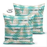 - Suet-K-8692-Gorsel2 - Realhomes Çift Taraflı Beyaz Zemin Üzerinde Yeşil Çizgili Yaprak Desenli Modern Süet Yastık Kırlent Kılıfı Realhomes
