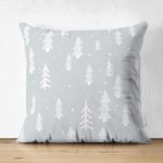 Çift Taraflı Gri Zemin Üzerinde Çamağacı Desenli Dijital Baskılı Modern Süet Yastık Kırlent Kılıfı Realhomes