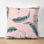 - Suet-K-8699-Gorsel1 - Realhomes Çift Taraflı Pastel Zeminli Yeşil Yaprak Desenli Dijital Baskılı Modern Süet Yastık Kırlent Kılıfı Realhomes