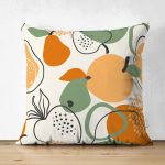 Çift Taraflı Renkli Zemin Üzerinde Onedraw Çizimki Meyva Desenli Süet Yastık Kırlent Kılıfı Realhomes