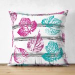 Çift Taraflı Beyaz Zeminli Renkli Yaprak Desenli Dijital Baskılı Modern Süet Yastık Kırlent Kılıfı Realhomes