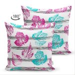 Çift Taraflı Beyaz Zeminli Renkli Yaprak Desenli Dijital Baskılı Modern Süet Yastık Kırlent Kılıfı Realhomes