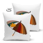 Çift Taraflı Beyaz Zemin Üzerinde Sonbahar Renkli Şemsiye Desenli Süet Yastık Kırlent Kılıfı Realhomes
