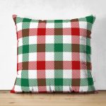 - Suet-K-8707-Gorsel1 - Realhomes Çift Taraflı Beyaz Zemin Üzerinde Bordo Ve Yeşil Ekose Desenli Modern Süet Yastık Kırlent Kılıfı Realhomes