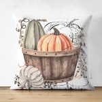 Çift Taraflı Beyaz Zemin Üzerinde Renkli Balkabağı Desenli Dijital Baskılı Modern Süet Yastık Kılıfı Realhomes