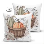 Çift Taraflı Beyaz Zemin Üzerinde Renkli Balkabağı Desenli Dijital Baskılı Modern Süet Yastık Kılıfı Realhomes